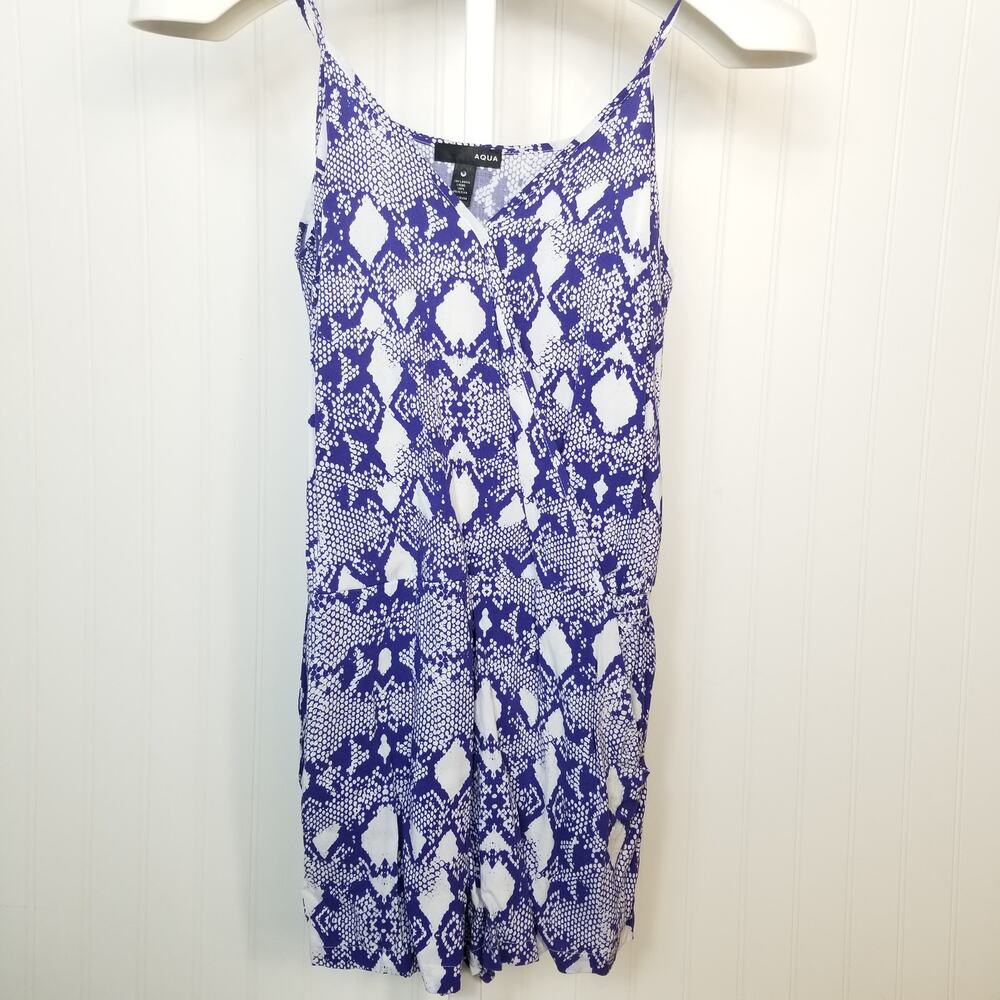 Aqua Snake Print‎ Romper V-Neck Adjustable Strap Blue White XS
